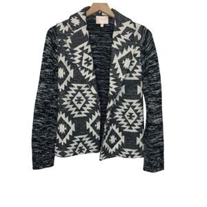 SKIES ARE BLUE Women's Medium Knit Blazer Aztec Southwest Black White Cardigan